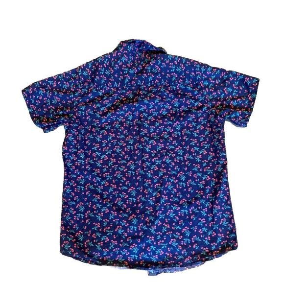 AIRWALK Casual Shirt Mens Med Blue Cherry Print Short Sleeve Collared Button - Picture 2 of 5